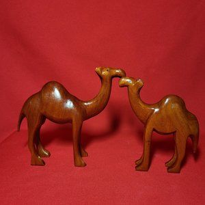 Camel Olive Wood Figurine Hand Carved Wooden Figurine Set of 2